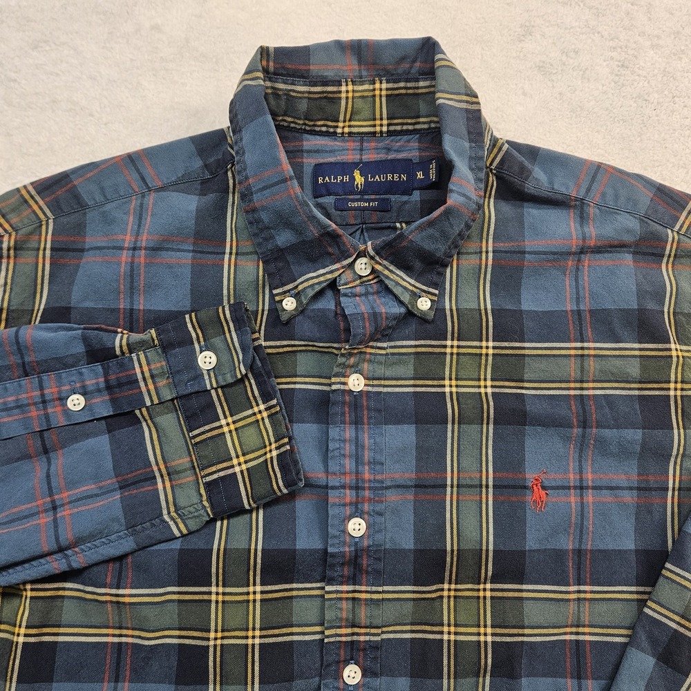VTG Ralph Lauren Shirt Mens XL Custom Fit Madras Plaid Button Down Cotton